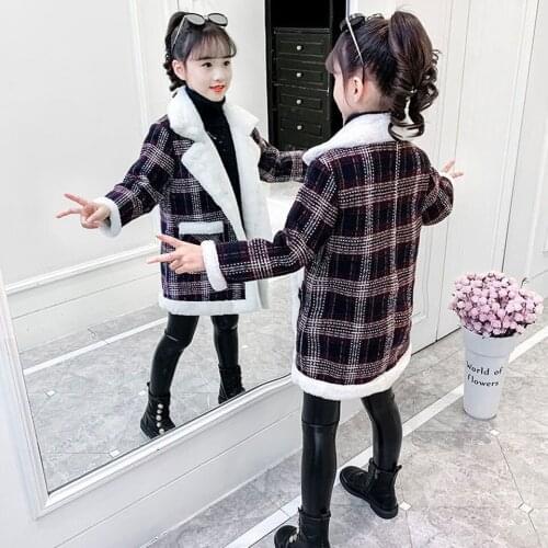 For Winter Autumn Plaid Girls Jackets Coats Kids Clothes Plus Velvet Warm Children Outerwear For Girl 3 4 5 6 7 8 9 10 11 12