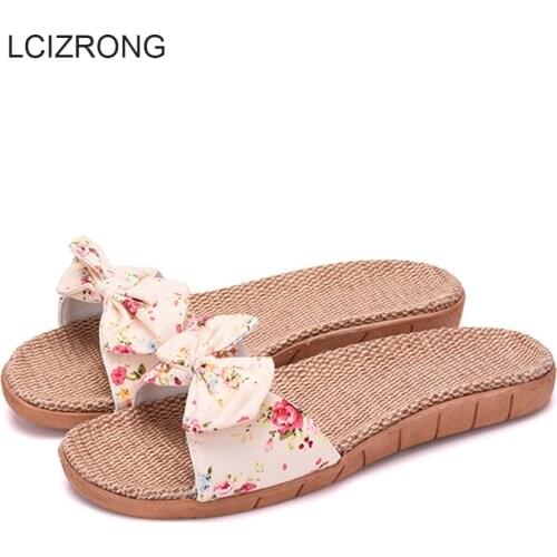 LCIZRONG Summer 5 Colors Floral Women Slippers Flax Straw Bohemia Beach Ladies Home Slippers Family Non-slip Flat Shoes Female