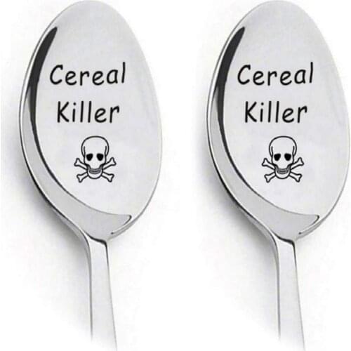 Skull Cereal Killer Spoons, Stainless Steel Coffee Spoon Pack of 2 Set Gift for Couple Lovers Dropshipping