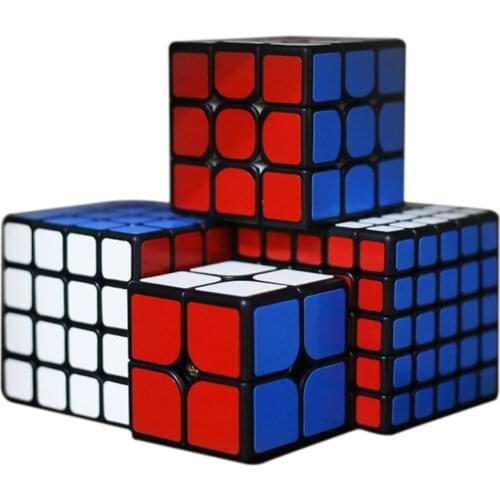 Shengshou Mr M 2x2x2 3x3x3 4x4x4 5x5x5 Magnetic Magic Cube Set with Box Packing for Kid Adult Present Gift- Black