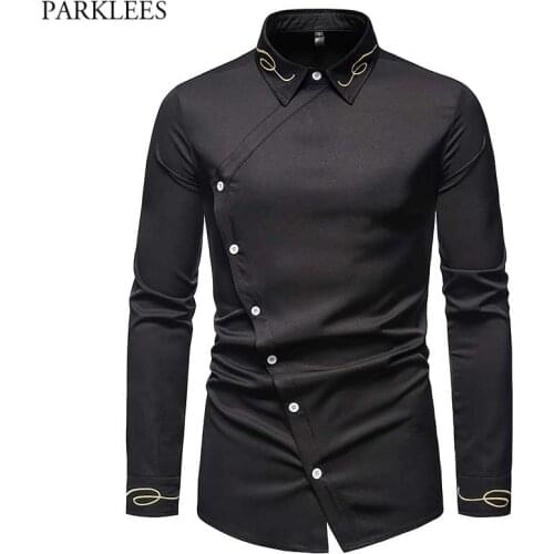 Mens Embroidery Dress Shirts 2021 Stylish New Long Sleeve Slim Fit Shirt Men Casual Wedding Party Festival Western Cowboy Shirt