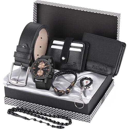 Mens Wristwatch Clock Card Wallet Wristband Belt Wallet Key Chain Rosary