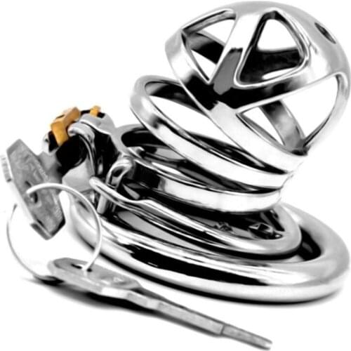 Male Chastity Device Hollow Metal Chastity Cage Penis Cage Reusable Cockrings with Barbed Anti-off Ring Sex Toys for Men G253E