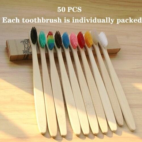 50/30/20PCS Individually Package Each Toothbrush Small Bamboo Tooth Brush Set Soft Bristle Zero Waste Black Charcoal Toothbrush