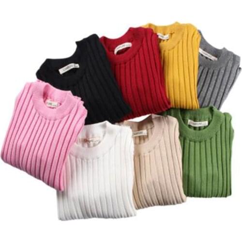 New Girls Sweaters Solid Candy Color Boys Sweaters Autumn New Knitted Baby Girls Ribbed Sweater Kids Clothing Girls Pullover