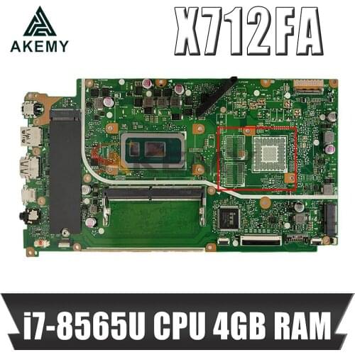 Akemy X712FA original mainboard with i7-8565U CPU 4GB RAM GM For asus vivobook Q 17 X712F X712FA laptop motherboard mainboard