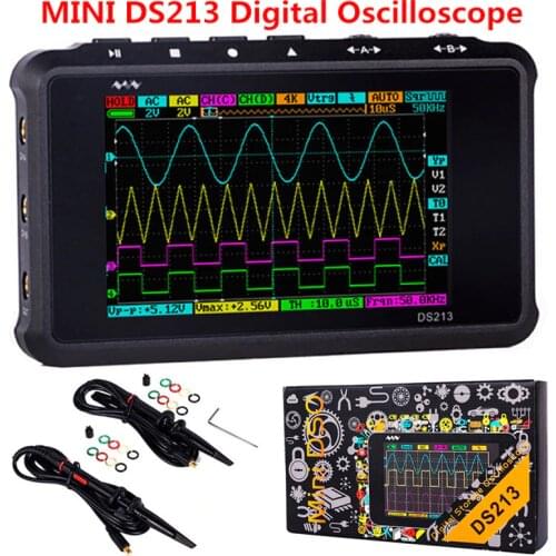 4 Channel 100MS/s MINI Nano DSO213 DS213 Professional Portable Digital Oscilloscope Digital DSO 213 DS 213 with X1 & X10 Probe