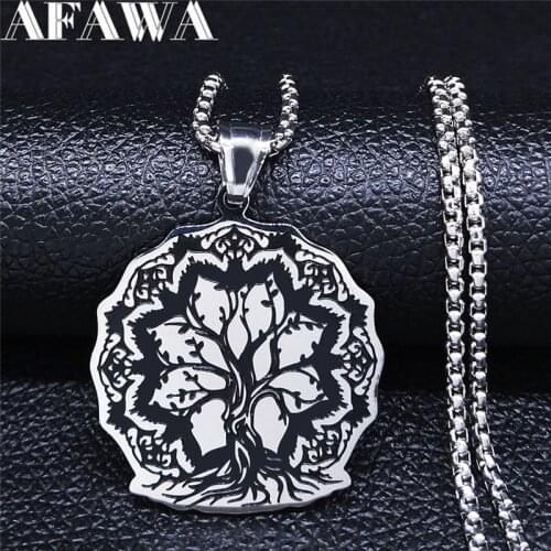 Flower Tree of Life Stainless Steel Necklaces for Silver Color Chain Necklace Jewelry acero inoxidable joyeria N4073S02
