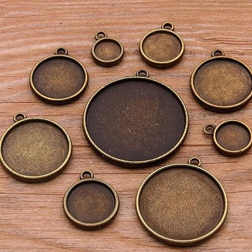 10Pcs 8-30mm Inner Size Double Sided Round Cabochon Base Setting Charms Single Hole Pendant DIY Necklace Bracelet Jewelry Making