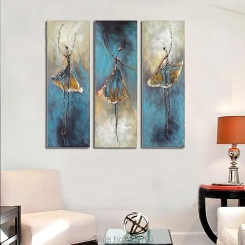 Dancing Girls Modern Extra Large Decorative Pictures 3 Panels Abstract 100% Hand Painted Oil Painting Canvas Wall Art Home Decor