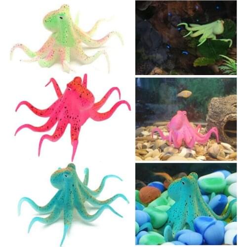 Aquarium Decoration Artificial Octopus Fluorescent Fish Tank Decoration Silicone Octopus with Suction Cup Aquarium Accessoires