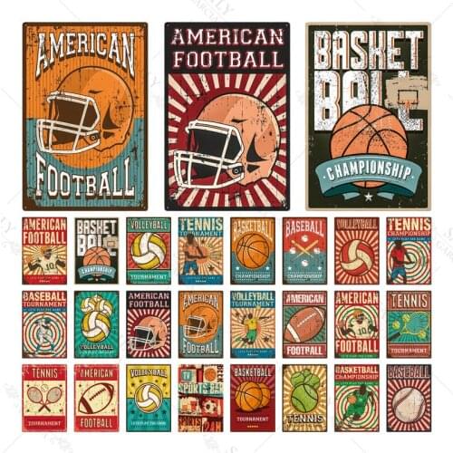 Vintage Ball Metal Basketball Volleyball Baseball Poster Plaque Sport Art Tin Sign Retro Wall Decor For Living Room Home Decor