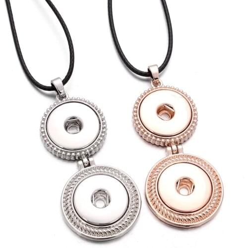 High Quality Vintage 2 Buttons Snap Pendant Necklace With Leather Chain for 18-20mm Xinnver Snap Button Jewelry For Women