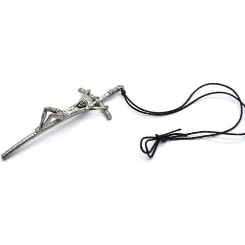 W3JA Church Relics Wall Cross Crucifix Jesus Christ on the Stand Antique Home Chapel Decoration Necklace