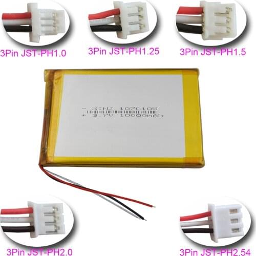 XINJ 3.7V 10000mAh 3 Wires Thermistor Polymer Rechargeable Li Battery 1070105 3Pin JST-PH 1.0 1.25 1.5 2.0 2.54mm Plug