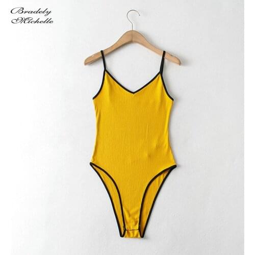 BRADELY MICHELLE 2021 Summer New Arrival Sexy Skinny Knit Sleeveless Backless One Piece Patchwork Color Bodysuit