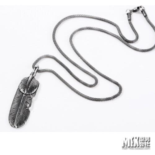 2018 Men Fashion Accessories Wing Pendant Feather Pendant Men Electroplated Stainless Steel Necklace PS105