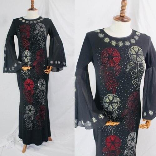 2019 African Clothing Diamond Long Dress With Chiffon Sleeve Dashiki Dress For Lady ZX