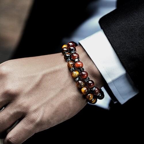 2021 Fashion New Men Bracelet Classic Tiger Eye Stone Bead Bracelet For Men Anniversary Jewelry Gift Bijoux pour hommes