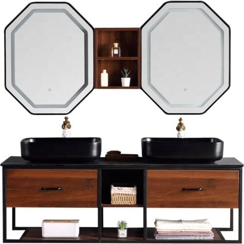 60 inch Bathroom Vanity Solid Wood Dual Sink LED Smart Mirror Luxury Furniture Bathroom Vanity Cabinet