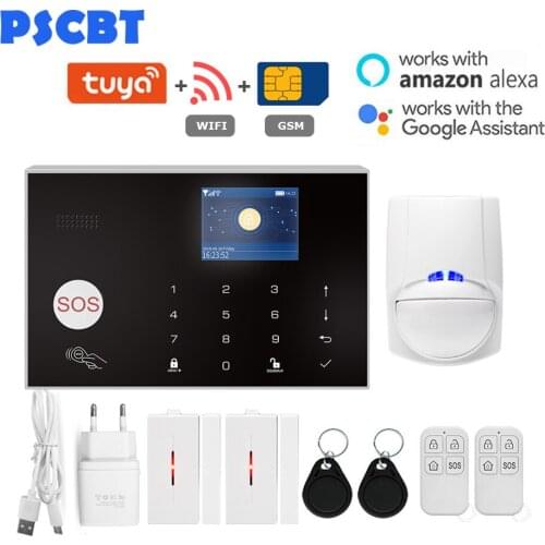 Wireless Home Security WIFI GSM Burglar Alarm System Tuya APP Remote Control Alexa Google Home Voice Control PIR Window Sensor
