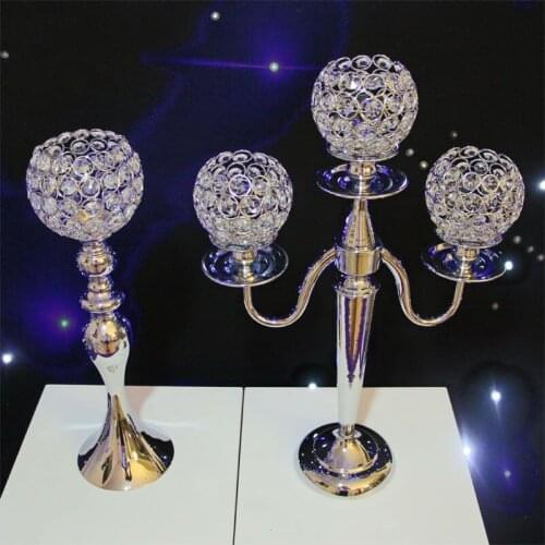 Large Shiny Silver Metal Wedding Table Entrance Crystal Votive Candle Holders Wedding Table Centrepieces Candelabra set