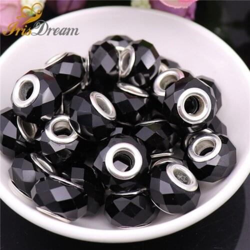 10pcs New Cut Faceted Black Color Round Glass Beads Spacer fit Pandora Original Bracelet Snake Chain Necklace for Jewelry Making