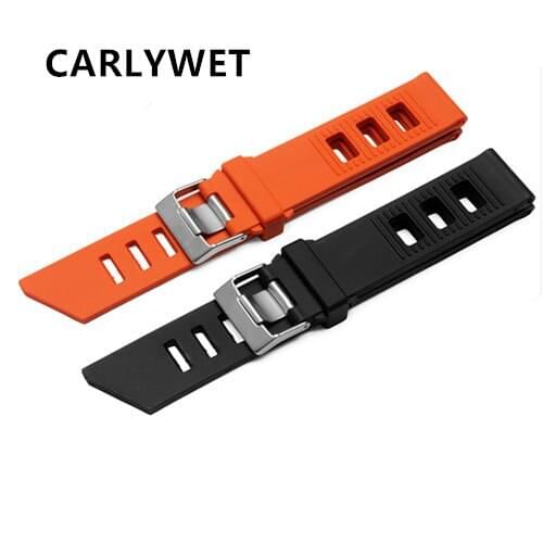 CARLYWET 20mm Waterproof Orange Black Silicone Rubber Straight End Wrist Watch Band