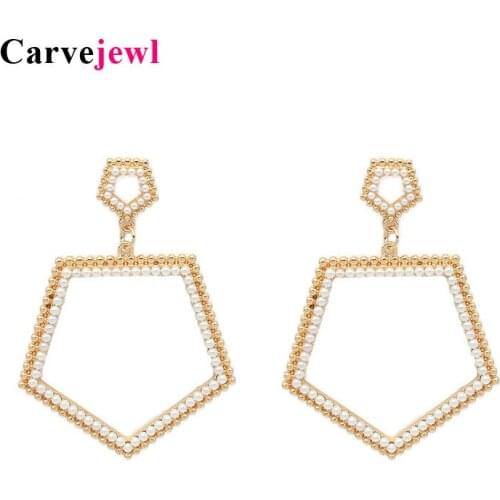 Carvejewl regular pentagon drop dangle earrings simulated pearl crystal rhinestone minimalist American design earrings jewelry