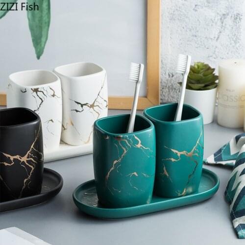 Nordic Imitation Marble Toothbrush Cup Bathroom Ceramics Toothbrush Holder Storage Organizer Cup Bathroom Sets Bathroom Sup