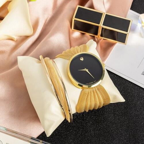 Fashion 2 Pcs Women Watches Bracelet Set Creative Big Dial Mesh Belt Watch Ladies Bracelets Quartz Wristwatches Relogio Feminino