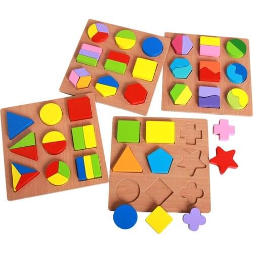 Children Montessori Teaching Aids Teaching Shape Board Wisdom Geometry Puzzle Score Matching Building Blocks Educational Toys