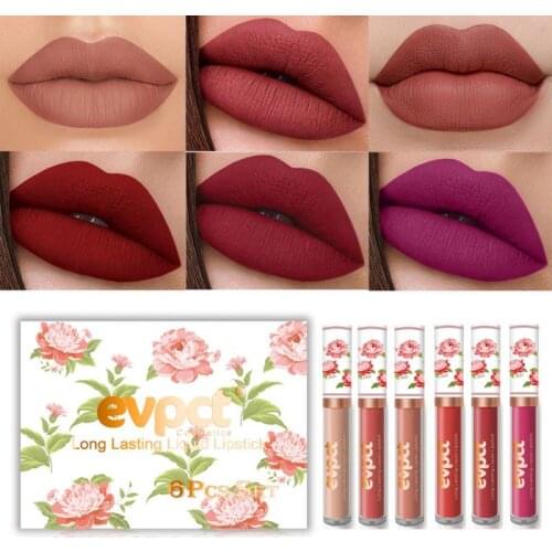 Evpct 6pcs/set Lip Gloss Matte Pearl Lip Glaze Liquid Lipstick Makeup Waterproof Long Lasting Red Lip Tint Cosmetic TSLM2