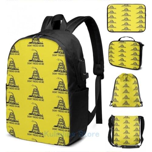 Graphic print Dont Tread On Me Gadsden Flag Sticker Skin Case 2nd Amendment USB Charge Backpack men School Travel laptop bag