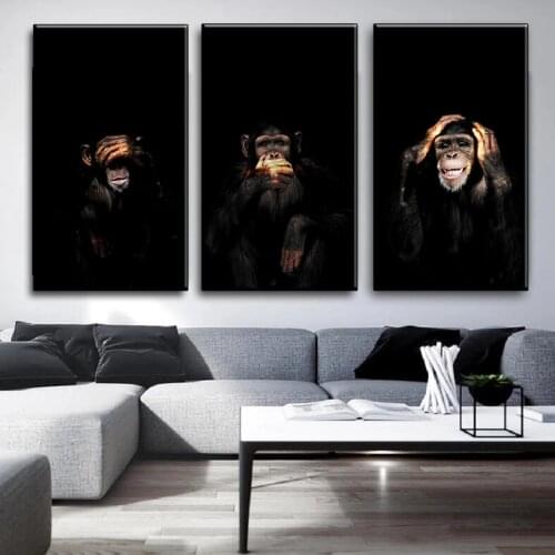 Three funny monkeys HD printable painting on canvas, abstract orangutan wall art prints and home decoration poster pictures