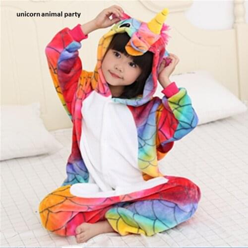 Kigurumi Onesie Wholesale Animal Star Unicorn Hooded Sleepwear child Unisex Winter Flannel cosplay halloween jumpsuit costumes