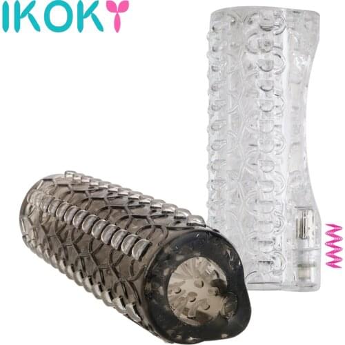 IKOKY Penis Sleeve Sex Toys For Men Gay Vibrating Sleeve Cock Ring Male Masturbator Ejaculation Delay Penis Exerciser