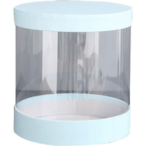 Round Flower Paper Boxes Flowers Bucket Transparent PVC Cake Gift Box Ladies Presents Paper Packing Case Lid Party