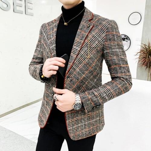 Men Wool blend Blazer Plaid Suit Jacket Men Blazer Masculino Vintage Terno Masculino Blazers Men Terno Masculino Blaser Homens