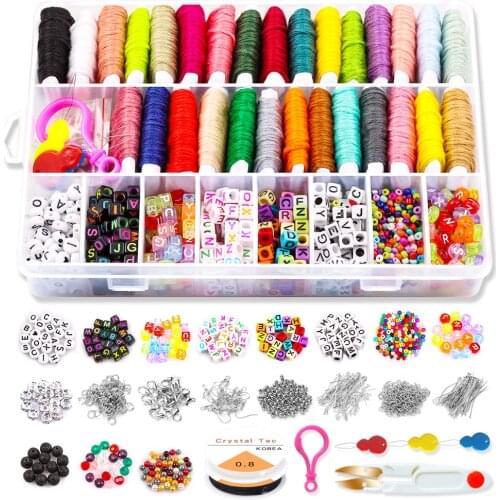 DIY Friendship Bracelet Making Kit, Pony Seed Beads A-Z Alphabet Letter Beads Lava Irregular Chips Beads