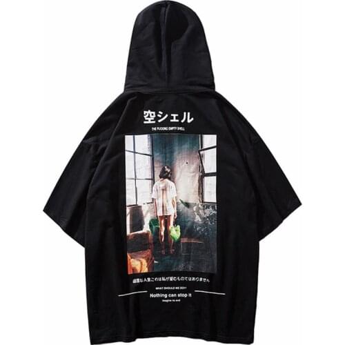 NEW 2019 Harajuku Men Hooded Hip Hop T Shirt Summer Funny Black T Shirt Streetwear Hoodie Men Fashion Tops Casual Mens Tshirts