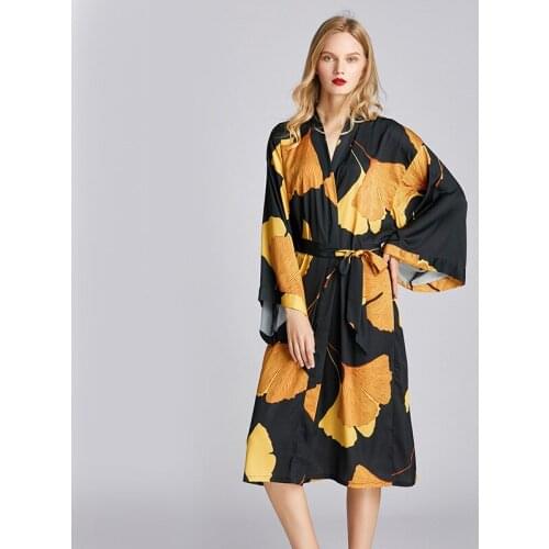 Black New Floral Print Womens Winter Long big Size Bathrobes Morning Gowns nightgown nightdress set