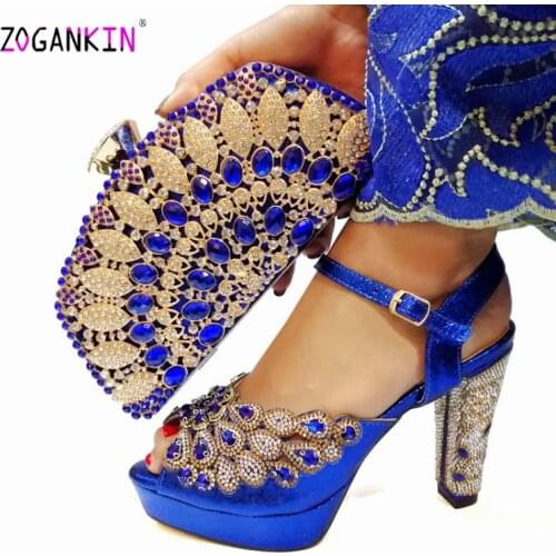 Latest New Coming Italian Ladies Shoes And Bag Set Nigerian Design Matching Shoes And Bag Set African For Party in Royal Blue