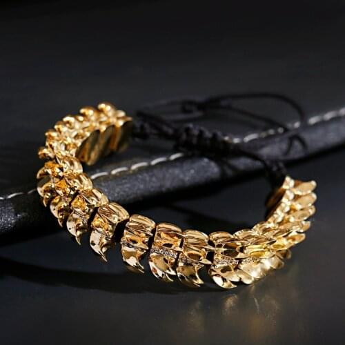 Mens New Gold Dragon Beads Bracelet Pulseira Masculina Retro Metal Keel Woven Bracelet Fashion Mens Jewelry Femme Handmade Gift