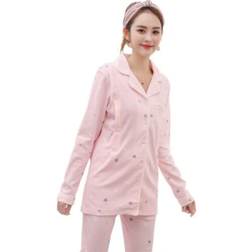 New Style Star Cotton Confinement Clothing Double Layer Pregnant WOMENS Fold-down Collar Confinement Clothing Spring Summer