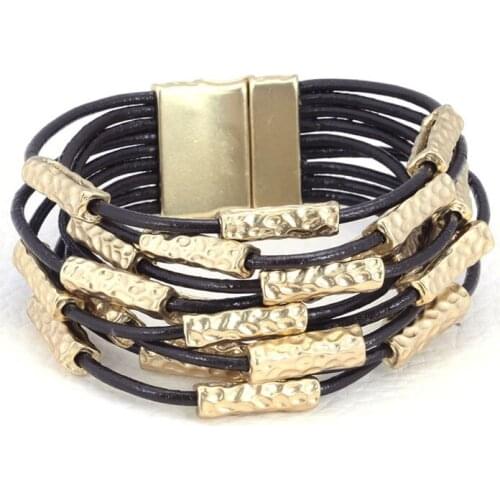 Genuine Leather Charm Bracelet Womens Bangle Leather Fashion Vintage Multilayer Charm Jewelry For Women Magnetic Bracelets