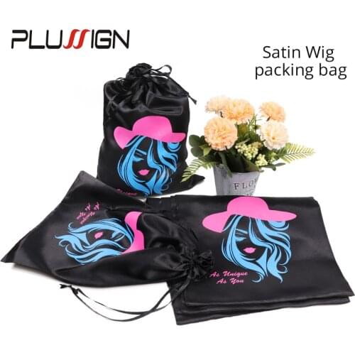 10pcs Silk Satin Bags For Packaging Wig Hair Extension Bundles Large Size 25*35Cm Hair Holder Hanger Black Wig Universal Bag