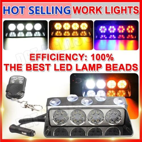 Police Car Strobe Signal Emergency Light Flasher Warning Light 24 LED Beads 18 Mode With Cigarette Lighter Red Blue Yellow White