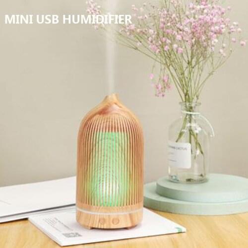 Portable USB Humidifier 200ml Wood Grain Essential Oil Aroma Diffuser with Colorful Aromatherapy Lamp Night Light for Room Home
