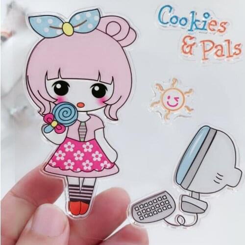 Pink Girl Cookie Computer Color Transparent Clear Silicone Stamp/Seal DIY Scrapbooking/photo Album Decorative Clear Stamp Sheets